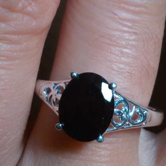 Australian Black Tourmaline Sterling Silver Solitaire Ring (Size 9) - Picture 1 of 16